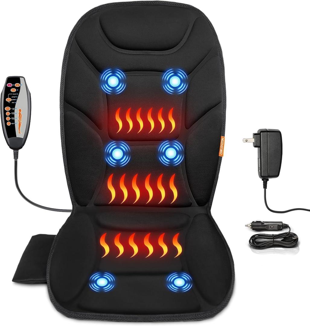 Massage Seat Cushion with Full Back Thighs Heat Back Massager for Chair with 3 Heating Pads 6 Vibrating Motors, Massage Chair Pad for Home Office, Heated Seat Cover Warmer for Pain Relief
