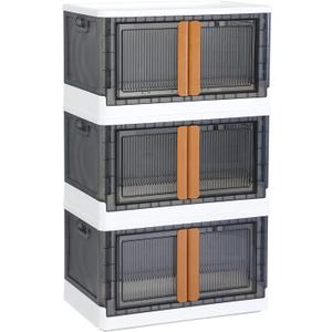 HAIXIN Storage Bins with Lids - Collapsible Storage Bins, Wardrobe Closet Organizer, 19 Gal Stackable Toy Storage, Foldable Plastic Storage Container with Door, Crate for Book Storage (3 Pack)