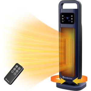 COMFORT ZONE 26" Digital Oscillating Tower Heater with Remote - Navy