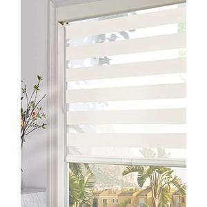 Persilux Cordless Zebra Blinds for Windows (34" W x 64" H, Beige) with Upgraded Cassette Room Darkening Dual Layers Sheer Shades Thermal Insulated Window Roller Blinds for Home