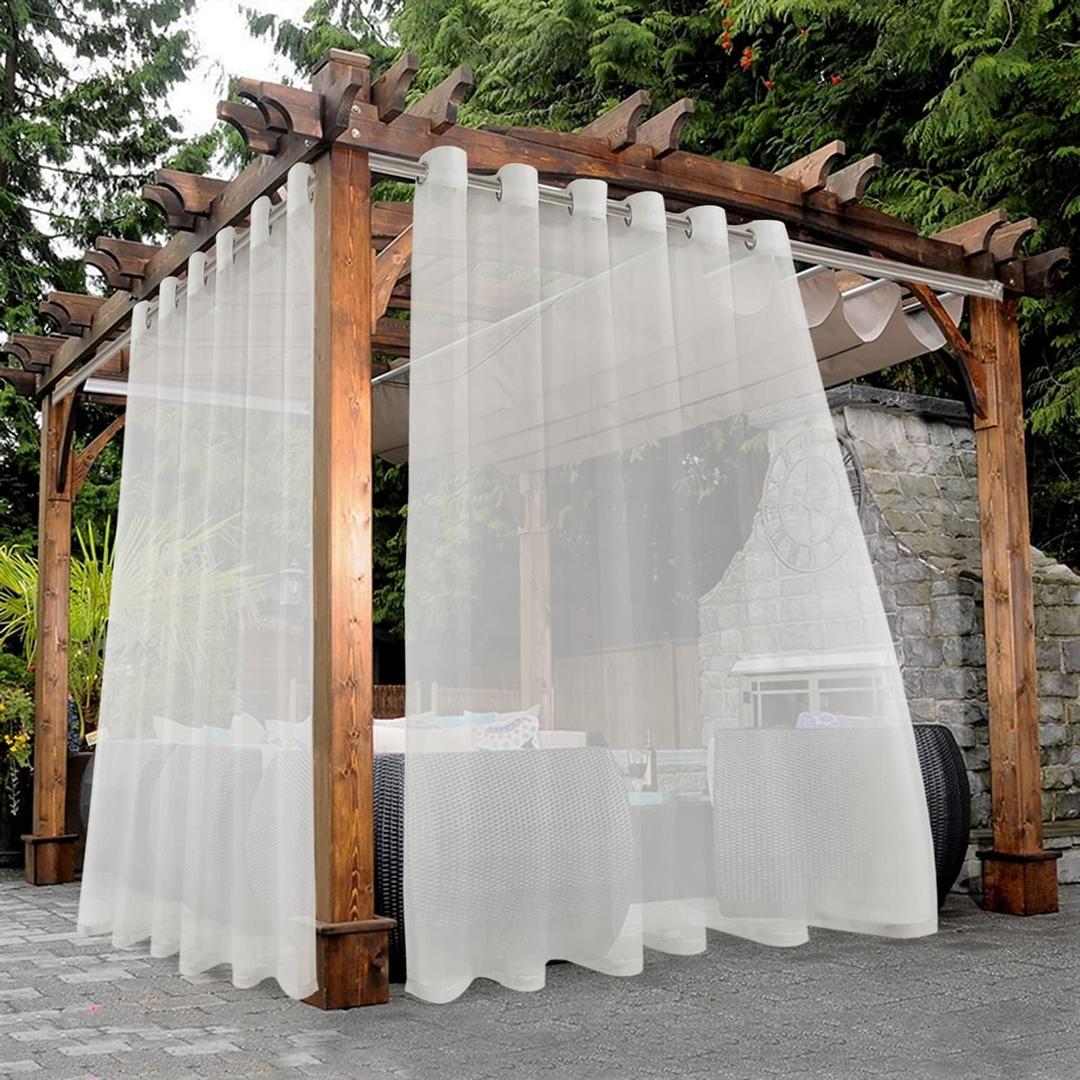BONZER Waterproof Indoor/Outdoor Sheer Curtains for Patio - 2 Panels Wide Grommet Voile Curtains for Living Room, Bedroom, Porch, Pergola, Cabana, 100 x 120 inch, Beige