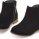 Girls Boots Kids Ankle Boots Side Zipper Booties Fashion Short Suede Low Heels, Black, Size US1