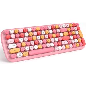MOFII Wireless Bluetooth Keyboard for Mac, iPad, iPhone, PC, Laptop & Android, Connect up to 3 Devices Simultaneously, Portable 100-Key Typewriter Retro Round Keycaps Keyboard - Pink Colors (Light Pink)