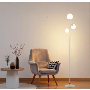 Fiqevs 3 Light Globe Floor Lamp - Modern White Floor Lamp with Sphere Glass lampshade, LED Bulbs Included, Standing Lamp with Foot Switch for Living Rooms, Bedrooms, Offices