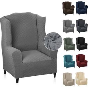 MAXIJIN Wingback Chair Covers 1-Piece Stretch Wing Chair Covers Soft Thick Wingback Armchair Slipcover Non-Slip High Back Chair Furniture Protector Washable (Wing Chair, Grey)