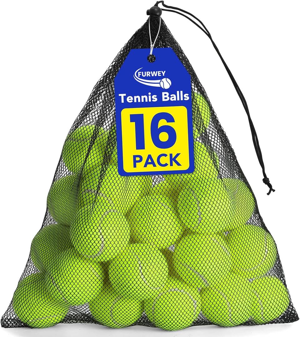 Tennis Balls for Dogs 16 Pack,2.5 inches,Durable and Non-Toxic Dog Toys Balls with Mesh Bag,Yellow Fetch Toys Balls for pet Dog (Non Squeaky)