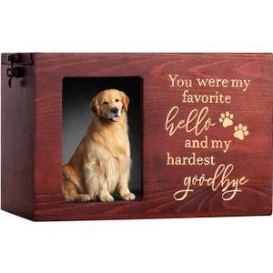 Pet Memorial Urns for Dog or Cat Ashes, Large Wooden Funeral Cremation Urns with Photo Frame, Keepsake Memory Box with Black Flannel Lining