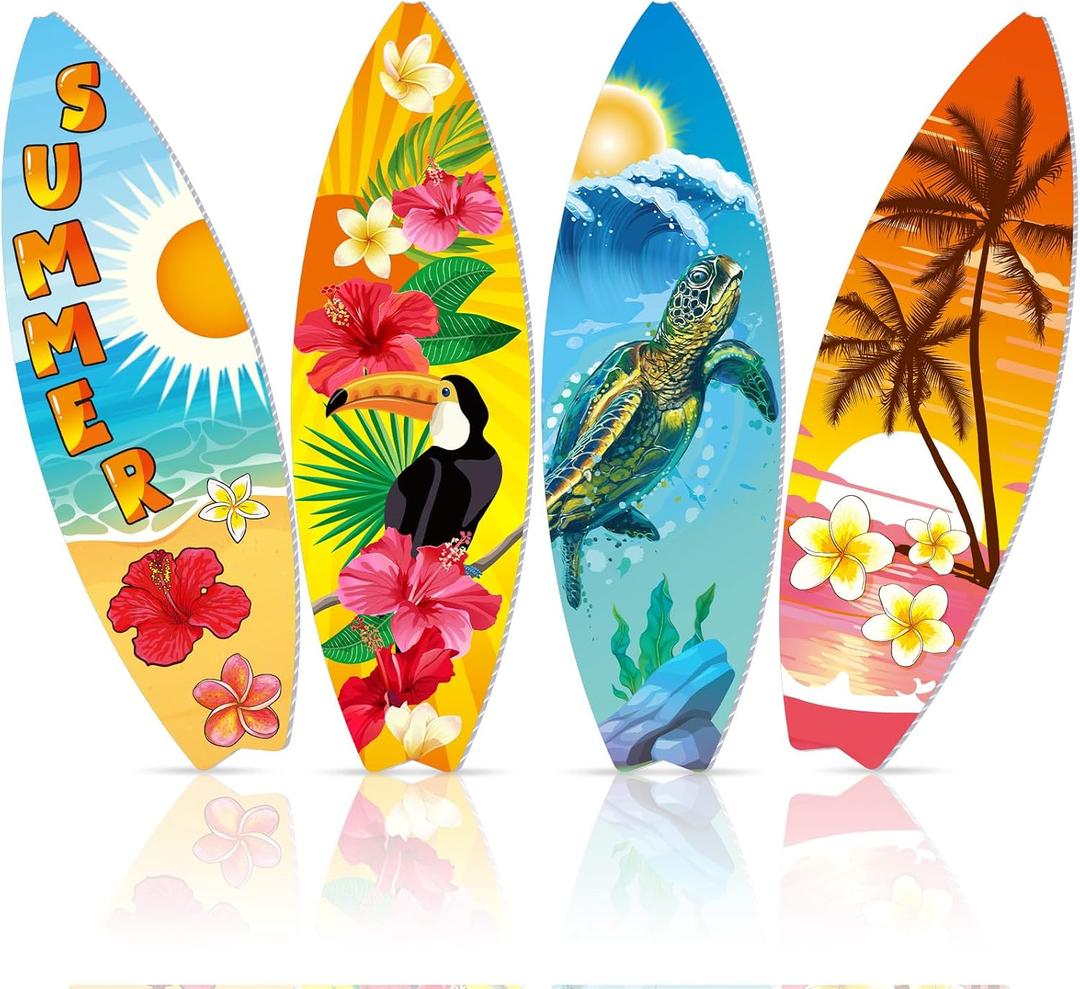 Silipull 4 Pcs Surfboard Beach Signs 28 Inch Summer Themed Surfboard Party Decorations Surfboard Decor Tropical Bar Wall Decor for Hawaiian Beach Party Favors Tiki Luau Home