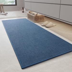 MontVoo Bathroom Runner Rug-Ultra Thin Non Slip Bath Mat Runner for Bathroom Mat Quick Dry, Rubber Backing Washable Runner Bathroom Rugs Fit Under Door, Absorbent Bath Rug,24"x47", Blue