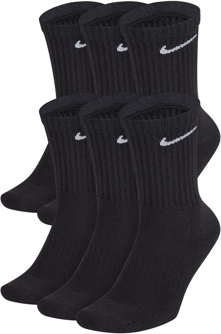 Nike Unisex Adult Everyday Cushioned Training Ankle Socks (6-Pack) (Medium, Black/White)