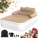 DWVO Queen Size Air Mattress with Headboard & Cup Holders, Blow Up Bed with Built-in Pump & Carry Bag, Fast Inflation Air Bed for Home, Guests & Camping, 60" x 80" x 36", Brown