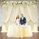 6FT Champagne Tulle Table Skirt with LED Lights for Rectangle or Round Tables 2-Layer Ruffle Tulle Tutu Cloth Desk Table Skirt for Birthday Party Baby Shower Wedding Banquet Cake Dessert Decorations