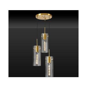 Brushed Gold Pendant Light Fixtures, 3-Light Modern Cluster Pendant Lights with Clear Striped Glass Shade, Farmhouse Brass Chandelier for Kitchen Island Dining Room Foyer