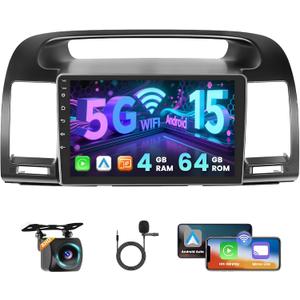 5G WiFi [4+64G] Hikity Android Car Stereo for Toyota Camry 2000-2006 with Wireless Carplay Android Auto, 9'' IPS Touchscreen Radio Bluetooth Mirror Link GPSSWC AI DSP/FM/RDS/32EQ Backup Cam+Mic