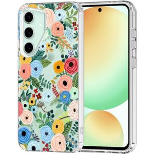 MOSNOVO Case for Samsung Galaxy S24 FE, [Buffertech 6.6ft Military-Grade Drop Protection] [Anti Peel Off Tech] Clear TPU Bumper Phone Case Cover Design - Pastel Floral Garden