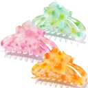 3 x Flower Hair Claw Clips - 3PCS Big Clips for Women/Girls, Cute Nonslip Medium Colorful Hawaiian Flower Clips with Strong Hold for Thick/Thin Hair