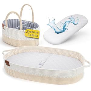 Baby Dresser Changing Basket for Newborns - Moses Basket with Diaper Caddy, Essentials Must Haves (Beige)