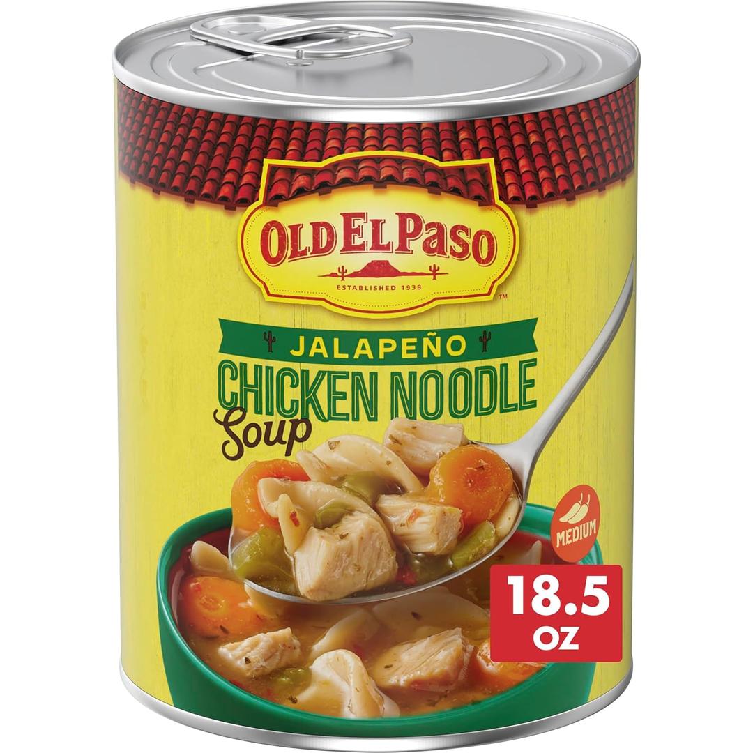 Old El Paso Jalapeno Chicken Noodle Soup, Ready to Serve Canned Soup, 18.5 oz, BB: 01/Apr/2026