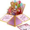 5 x Happy Birthday Pop Up Card, Creative 3D Birthday Card with Classic Envelope & Writing Note Happy Birthday Pop Up Box for Women Men(80th Birthday Card)