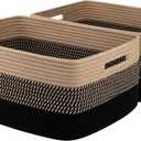 OIASKET Large Storage Basket for Organizing, Woven Rope Basket for Shelves, Closet Organizer Bins for Clothes, Blanket, Toys, Baby Nursery Storage, 17.7" x 13" x 7.87", 2 Packs Black & Brown