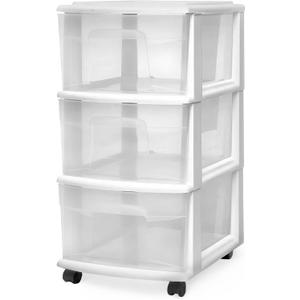 HOMZ Drawer Tower, 3-Tier Clear Plastic Storage Organizer Cart, White Frame - Heavy-Duty Organizing Drawers for Home, Bedroom, and Closet Organization (1 Pack) HOMZ Drawer Tower, 3-Tier Clear Plastic Storage Organizer Cart, White Frame - Heavy-Duty Organizing Drawers for Home, Bedroom, and Closet Organization (1 Pack)
