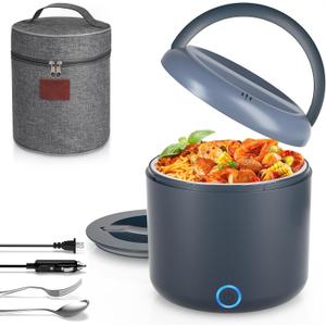 Vingud Electric Lunch Box for Adults, 1.2L/41oz, 100W Fast Heated Lunch Box, 12V/24V/110V Portable Food Heater for Car/Office Work with 304 Stainless Steel Container, Blue Gray