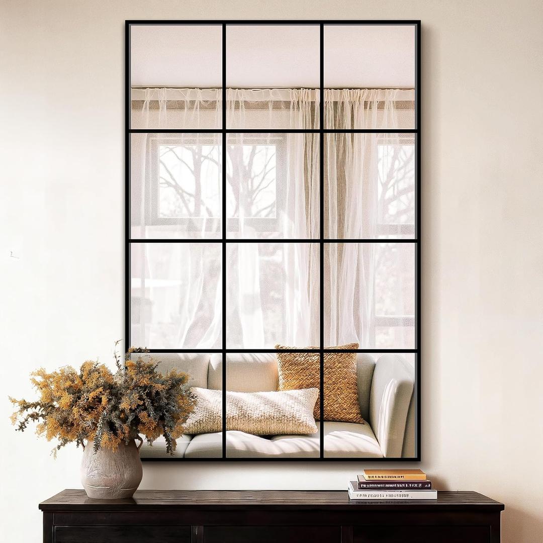 Window Pane Wall Mirror, 36"x24" Wall Mounted Window Mirror for Living Room, Bedroom, Entryway, Dining Room, Home Wall Decor