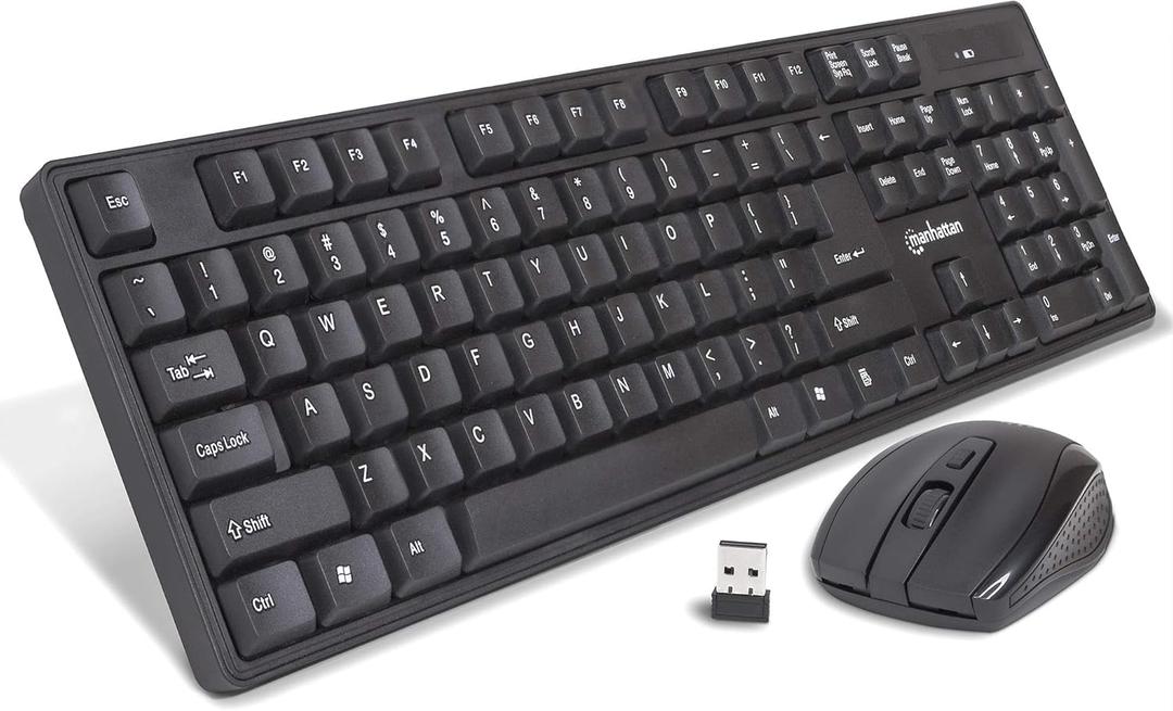 Manhattan Wireless Keyboard and Mouse Combo - Full-Size USB Wireless Keyboard Mouse Set with 2.4GHz Dongle for PC Computer Laptop - Compatible with Windows and Mac, Black 