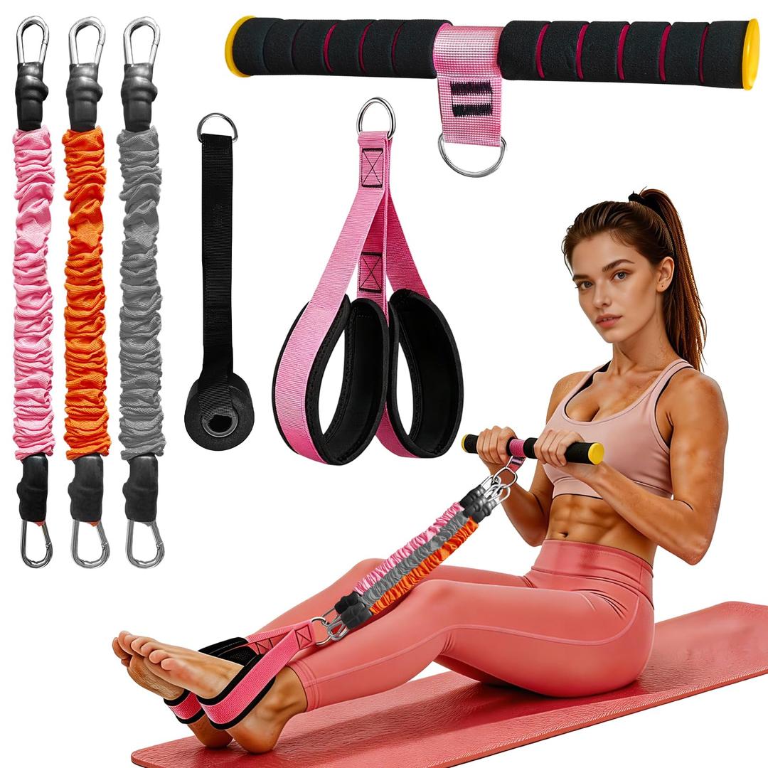 2026 Upgraded Pedal Resistance Band with Handles, 20/30/40LBS Adjustable Latex Bands, Non-Slip Comfort Pedals, Safety Sleeve, Compact Full-Body Workout Kit for Women, Sit Up Exercise Equipment