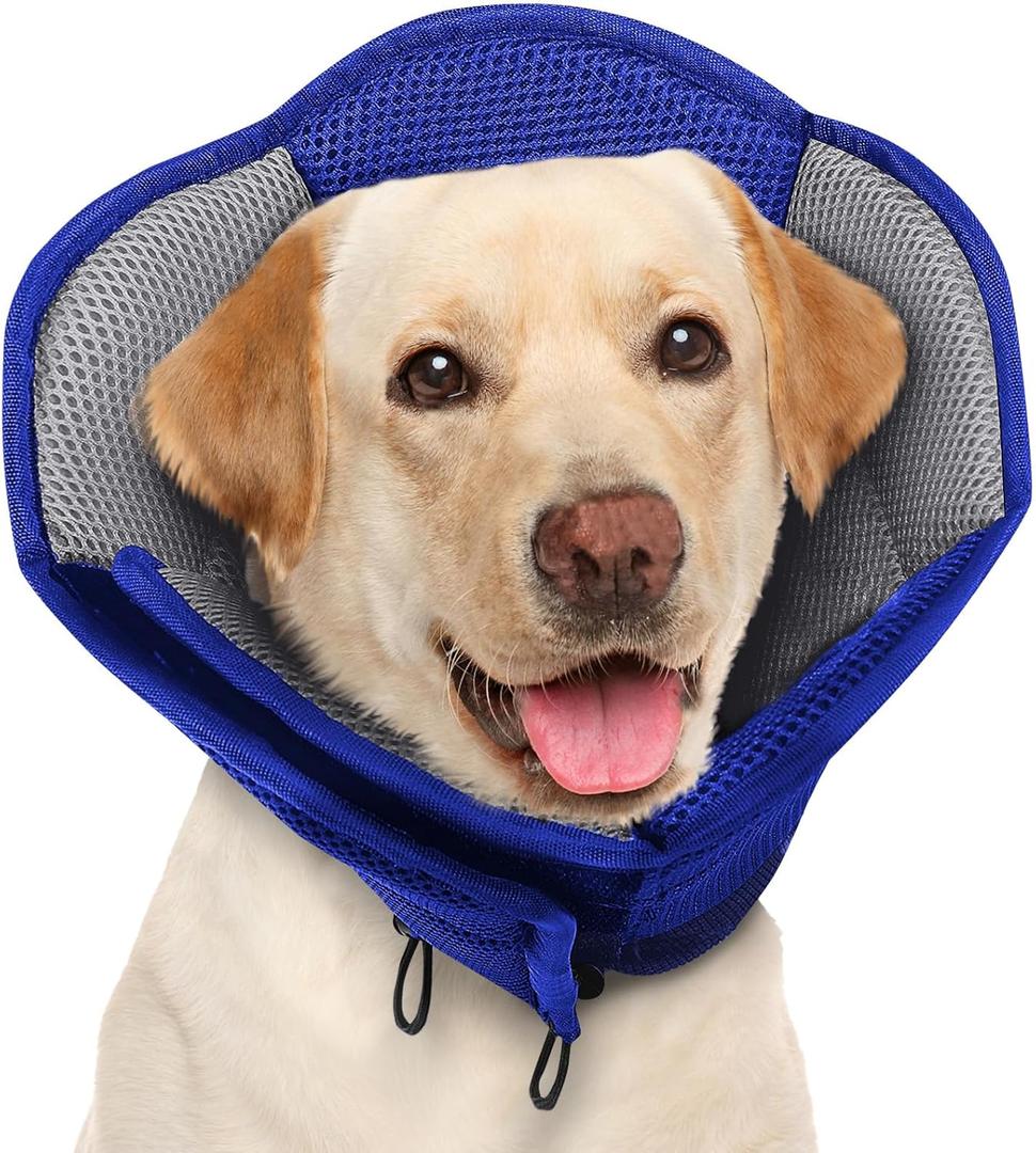 Dog Cone - Soft Cone for Dogs After Surgery, Comfy Cones for Large Dogs to Stop Licking, Adjustable Soft Dog Cone Collar, Elizabethan Pet E-Collar for Wound Healing, Blue, Large