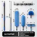 20ft High Ceiling Duster Kits with 5-12ft Heavy Duty Extension Pole - Fan Blade Cleaner, Cobweb Remover & Blue Window Squeegee Kit, Washable Dust Brush for High Roof and Glass Surfaces