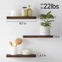 BAYKA Bathroom Floating Shelves for Wall Set of 3 - Rustic Brown Farmhouse Wood Shelves Over Toilet for Bedroom, Kitchen, or Living Room Decor Display, Storage for Plants, Toilet Paper or Bath Towels