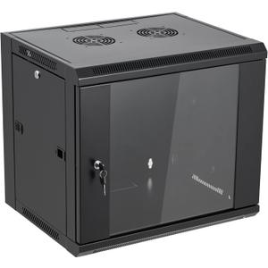 9U Wall Mount Server Cabinet Network Rack Enclosure Locking Glass Door, 19.7" H x 22.4" W x 17.7" D