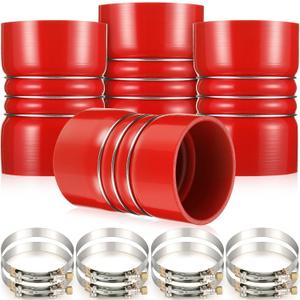 4 Pack Silicone Charge Air Cooler Hump Hose with T-bolt Spring Loaded Clamps 4" x 6" Semi Truck Air Hose Set Heavy Duty Turbo, Air Intake and Intercooler Hose Kit