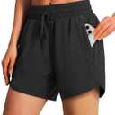Ksmien Women's 5" Athletic Running Shorts Quick Dry Lightweight Workout Gym Shorts with Zipper Pockets UPF 50+, Size: Small