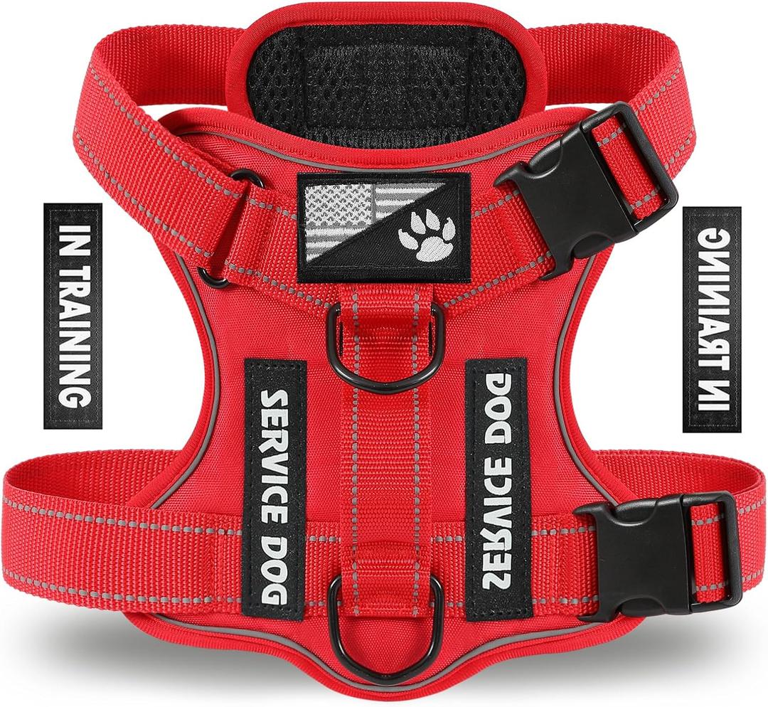 Demigreat Service Dog Harness, Reflective Dog Vest Harness with 5 PCS Patches, Adjustable Soft Oxford Pet Harness, Inner Layer Mesh, Easy to Control for Dogs (All-RED, X-Large (Pack of 1))