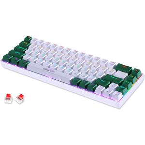 abucow 60% Mechanical Keyboard with Rainbow Backlight 68-Key Gaming Keyboard White-Green Keycaps - Red Switches for a Premium Typing and Gaming Experience PC Mac (White-Green)