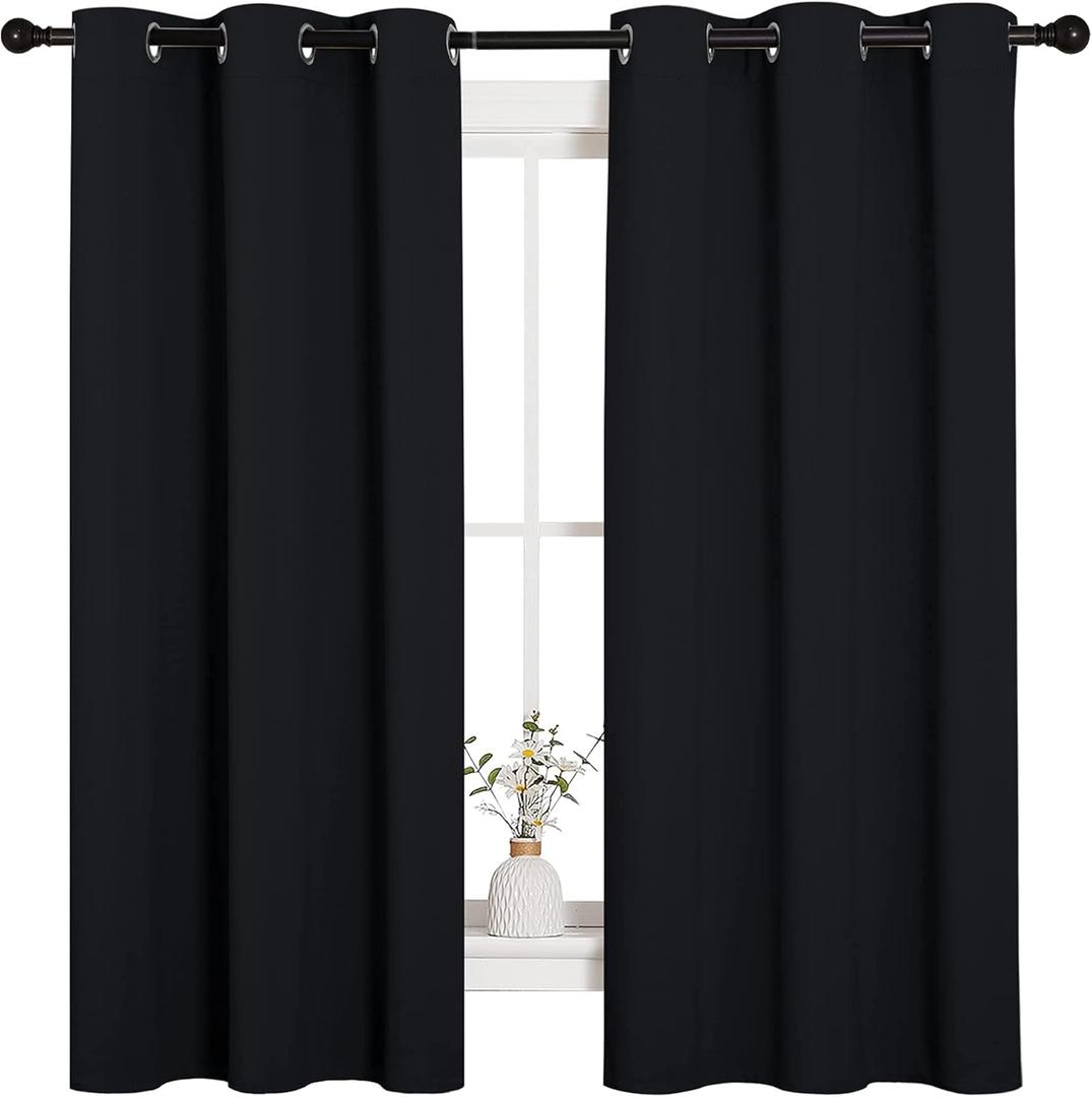 NICETOWN Pitch Black Solid Thermal Insulated Grommet Blackout Curtains/Drapes for Bedroom Window (2 Panels, 42 Inches Wide by 63 Inches Long, Black)