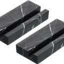 PATIKIL Business Card Holder for Desk, 2 Pack Marble Business Card Holders Stone Card Stand Organizer Cards Display for Office Exhibition, Black