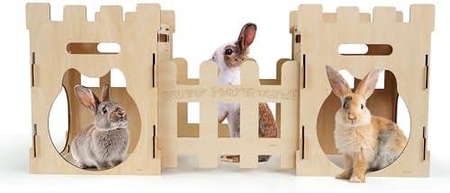 HIIMALEX Extra Large Bunny Castles Hideout Split Balcony for Indoor Bunnies Climbing Tower with Tunnel Sturdy House for Rabbits Ferrets Guinea Pigs Hamsters Ventilated Enrichment Toys Habitat