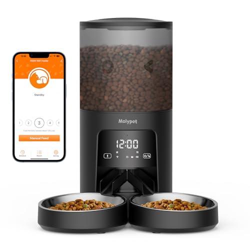 Molypet Automatic Cat Feeder 2 Cats - 5G WiFi Pet Feeder with APP Control, 6L Dry Food Dog Feeder with Blockage Alarms, 1-10 Meals Per Day