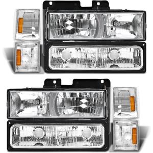 Headlight Assembly with Bumper & Corner Lights for 1994-1998 GMC C10 Sierra Suburban Yukon Chrome Housing Amber Reflector Left Right W/O Bulbs