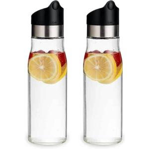 J&M DESIGN 2-Pack 28 OZ Glass Pitcher With Lid Water Carafe Easy Twist Stainless Steel & Plastic Lid w/Removeable Strainer Juice Beverage Iced Tea Ice Coffee Milk Dishwasher Safe Container Bottle Jar