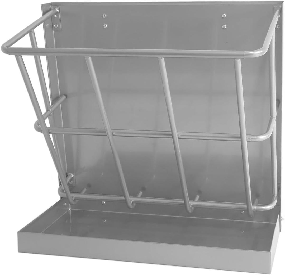 Hay Feeder Goat, 21 Gallon Multiple Sided Goat Hay Rack, Heavy Duty Iron 2 in 1 Hay Rack for Sheep, Horses, with Detachable Grain Tray, Effortless Installation in Farm, Yield (Silver)