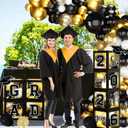 2026 Graduation Decorations Black and Gold Grad Balloon Boxes with Letters So Proud of You Balloon Arch Kit Class of 2026 Photo Backdrop Props Congrats Grad Party Decorations for Any Grades