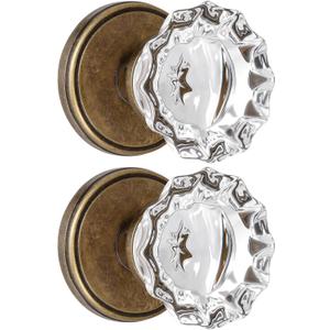 2 Pack Crystal Glass Dummy Door Knobs, Single Sided Knob for Closets, French Double Doors, and Pantry, Antique Brass Non-Turning Interior Door Knob (Aged Bronze)