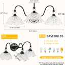 Black Bathroom Vanity Light,3-Light Vanity Light with Crystal Glass Shades,Vintage Farmhouse Vanity Lighting for Bathroom and Dressing Table