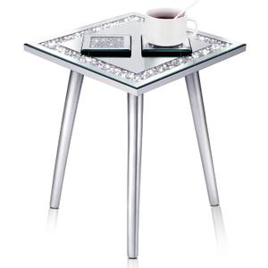 Weysat 3 Pcs Mirrored End Table with Glass Coaster Modern Silver Accent Table Bling Mirror Side Desk Crushed Crystal Coasters Crushed Diamond Cup Mat for Living Room Kitchen (Square) Weysat 3 Pcs Mirrored End Table with Glass Coaster Modern Silver Accent Table Bling Mirror Side Desk Crushed Crystal Coasters Crushed Diamond Cup Mat for Living Room Kitchen (Square)