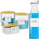 3+1 Pack Laundry Pods Containers & Dryer Sheet Holder & Laundry Detergent Dispenser, Laundry Room Organization and Storage Jars with Lids, Labels and Scoops for Scent Booster, Powder, Pods (Wood)