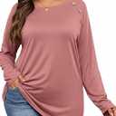 Plus Size Buttons Decor Long Sleeve Shirts Womens Raglan Sleeve Tshirts Casual Tops